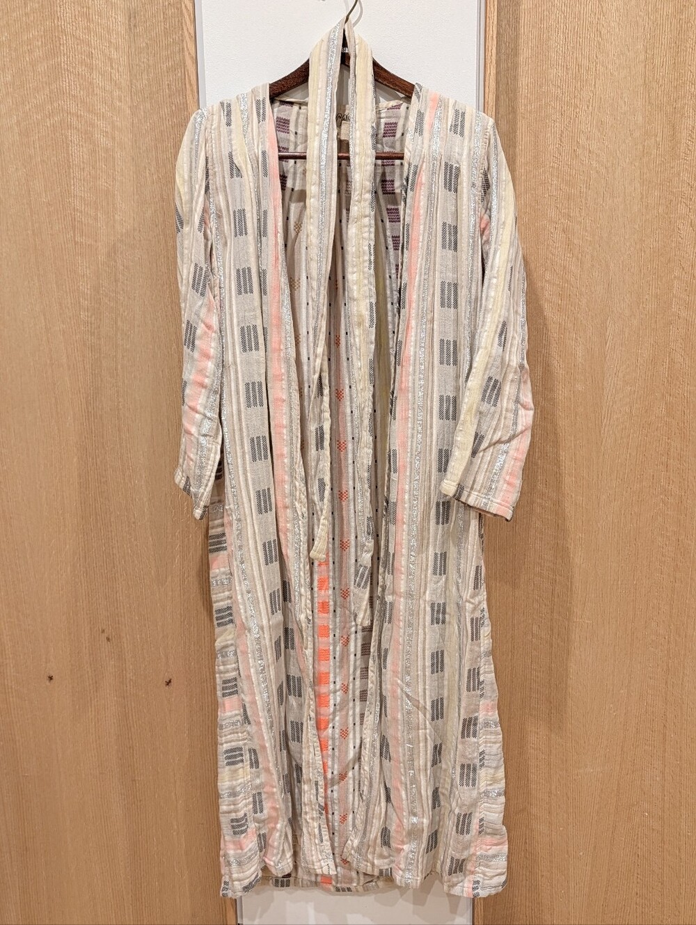 Ace & Jig XS Lightweight Striped Long Duster Coat - Cream & Pink